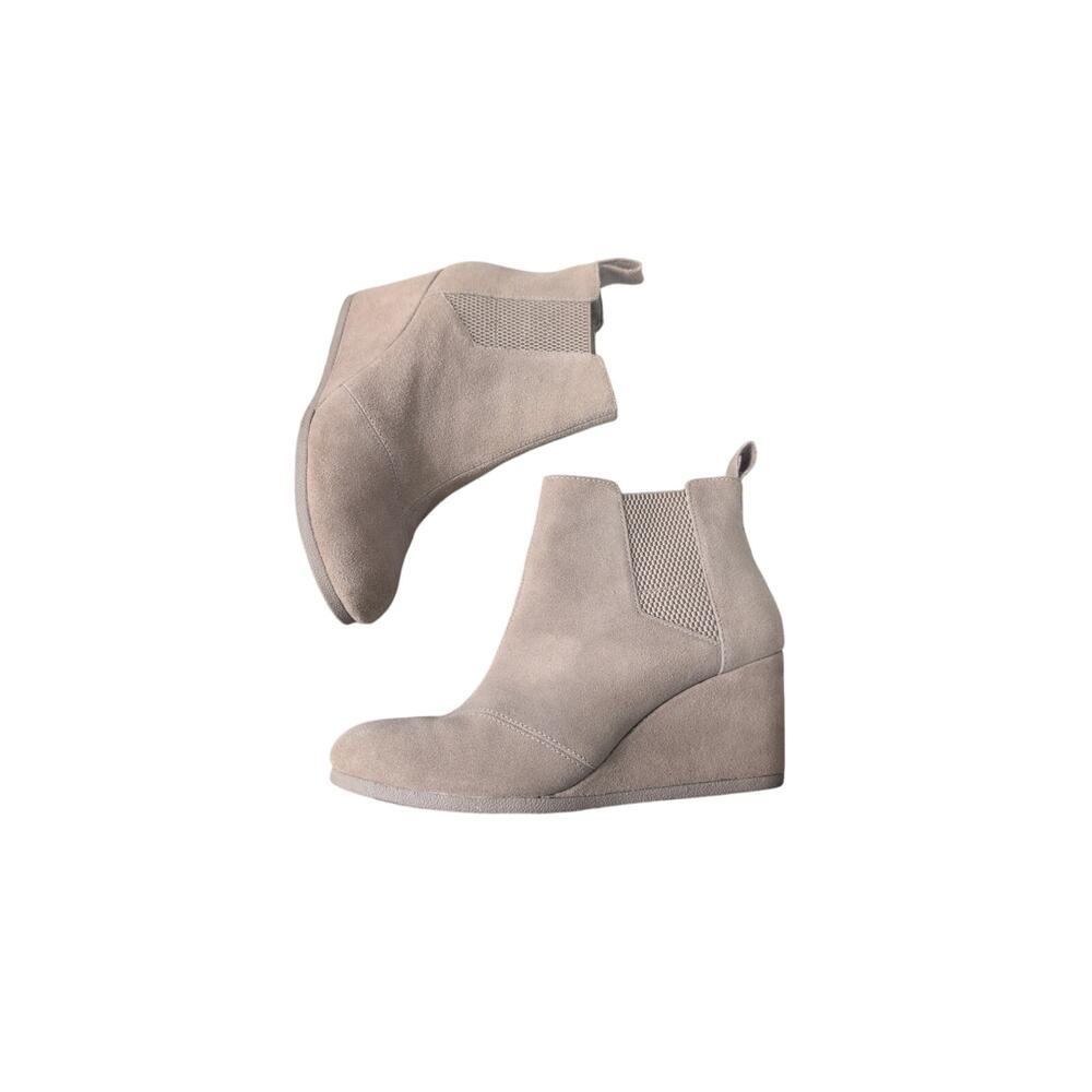 Toms Kayley Wedge Chelsea Ankle Boots Tan/Brown Suede Sz 10 Womens - Picture 3 of 6
